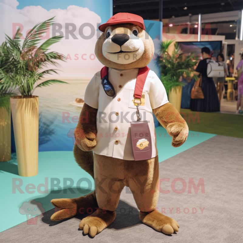 Tan Otter mascot costume character dressed with a Bermuda Shorts and Headbands