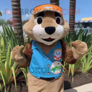 Tan Otter mascot costume character dressed with a Bermuda Shorts and Headbands