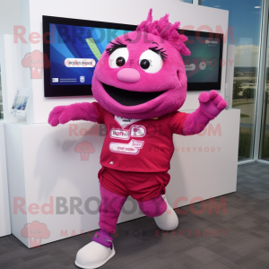 Magenta Cod mascot costume character dressed with a Running Shorts and Brooches