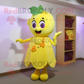 Yellow Grape mascot costume character dressed with a A-Line Skirt and Hairpins