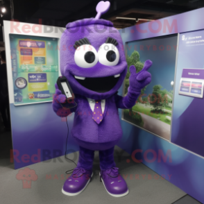 Purple Phone mascot costume character dressed with a Dress Shirt and Bracelets