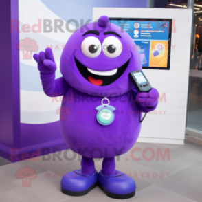 Purple Phone mascot costume character dressed with a Dress Shirt and Bracelets