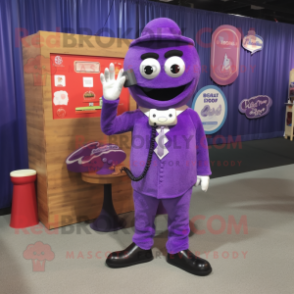 Purple Phone mascot costume character dressed with a Dress Shirt and Bracelets