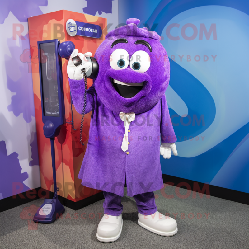 Purple Phone mascot costume character dressed with a Dress Shirt and Bracelets Purple Phone mascot costume character dressed with a Dress Shirt and Bracelets