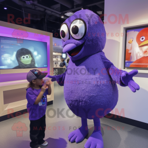 Purple Blackbird mascot costume character dressed with a Romper and Watches