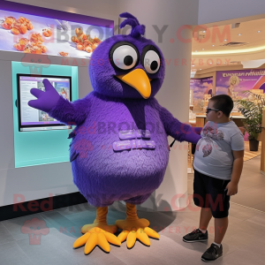 Purple Blackbird mascot costume character dressed with a Romper and Watches