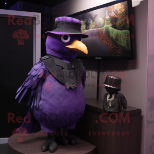 Purple Blackbird mascot costume character dressed with a Romper and Watches