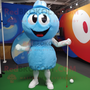 Sky Blue Golf Ball mascot costume character dressed with a Playsuit and Hairpins