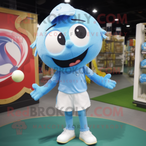 Sky Blue Golf Ball mascot costume character dressed with a Playsuit and Hairpins