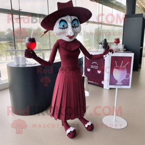 Maroon Mime mascot costume character dressed with a Cocktail Dress and Clutch bags