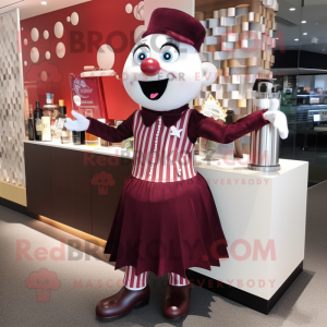 Maroon Mime mascot costume character dressed with a Cocktail Dress and Clutch bags