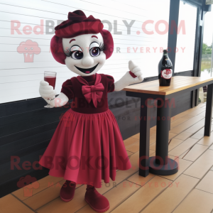 Maroon Mime mascot costume character dressed with a Cocktail Dress and Clutch bags