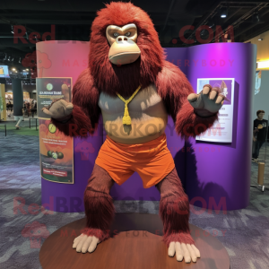 Purple Orangutan mascot costume character dressed with a Rash Guard and Headbands