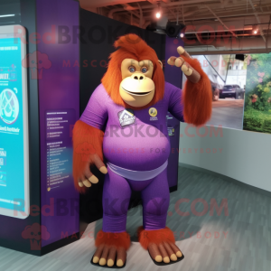 Purple Orangutan mascot costume character dressed with a Rash Guard and Headbands