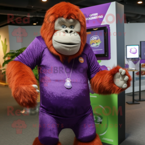 Purple Orangutan mascot costume character dressed with a Rash Guard and Headbands