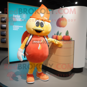 Peach Squash mascot costume character dressed with a Rash Guard and Handbags