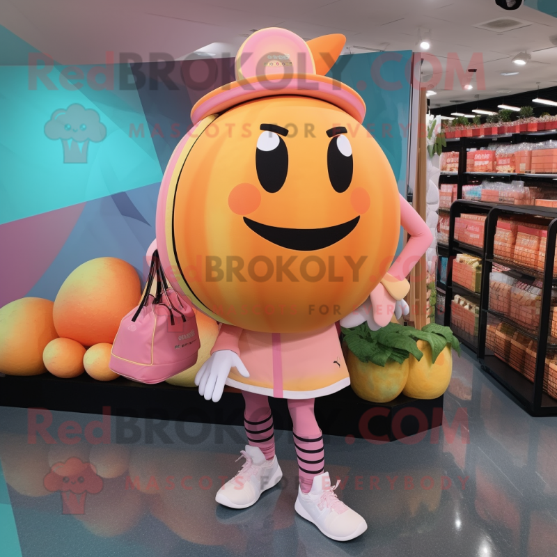 Peach Squash mascot costume character dressed with a Rash Guard and Handbags