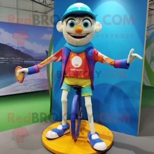  Personaje de disfraz de mascota de uniciclista vestido con pantalones cortos y almohadillas para los pies