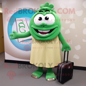 Green Bagels mascot costume character dressed with a Maxi Skirt and Briefcases