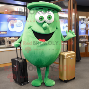 Green Bagels mascot costume character dressed with a Maxi Skirt and Briefcases