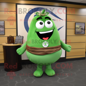 Green Bagels mascot costume character dressed with a Maxi Skirt and Briefcases