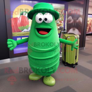 Green Bagels mascot costume character dressed with a Maxi Skirt and Briefcases