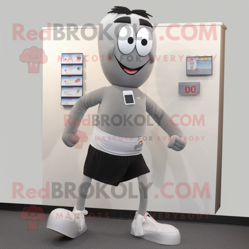 Gray Bracelet mascot costume character dressed with a Running Shorts and Tie pins Gray Bracelet mascot costume character dressed with a Running Shorts and Tie pins