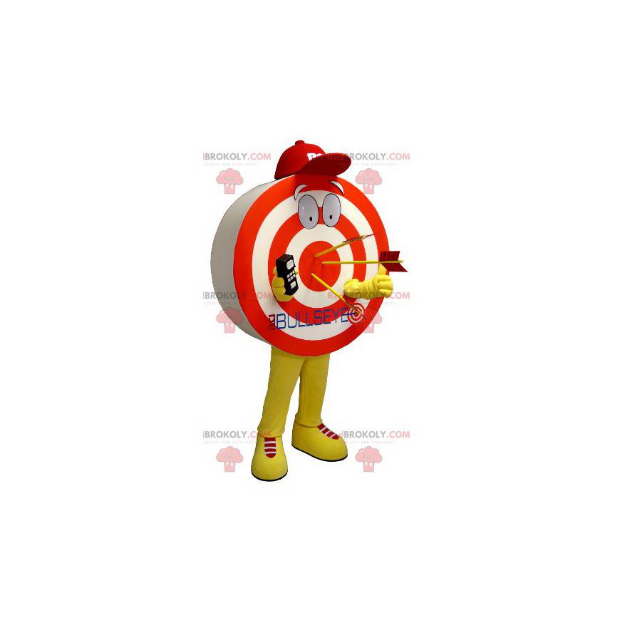 Mascot in the shape of a giant target red yellow and white -