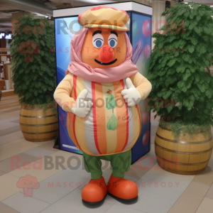 Personaje de disfraz de mascota Peach Clown vestido con pantalones cargo y bufandas