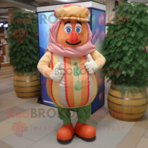 Peach Clown mascot costume character dressed with a Cargo Shorts and Scarves