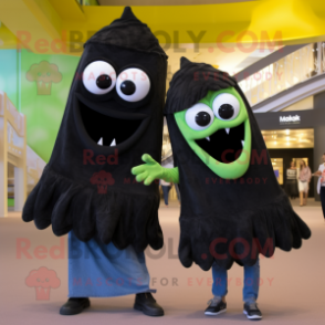 Black Celery mascot costume character dressed with a Boyfriend Jeans and Scarves