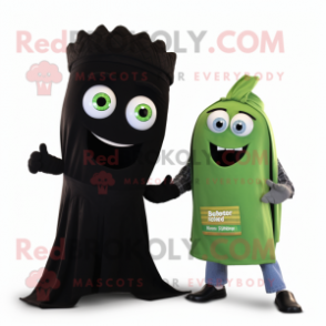 Black Celery mascot costume character dressed with a Boyfriend Jeans and Scarves