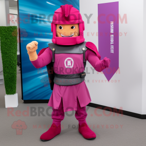 Magenta Spartan Soldier mascot costume character dressed with a Bermuda Shorts and Beanies