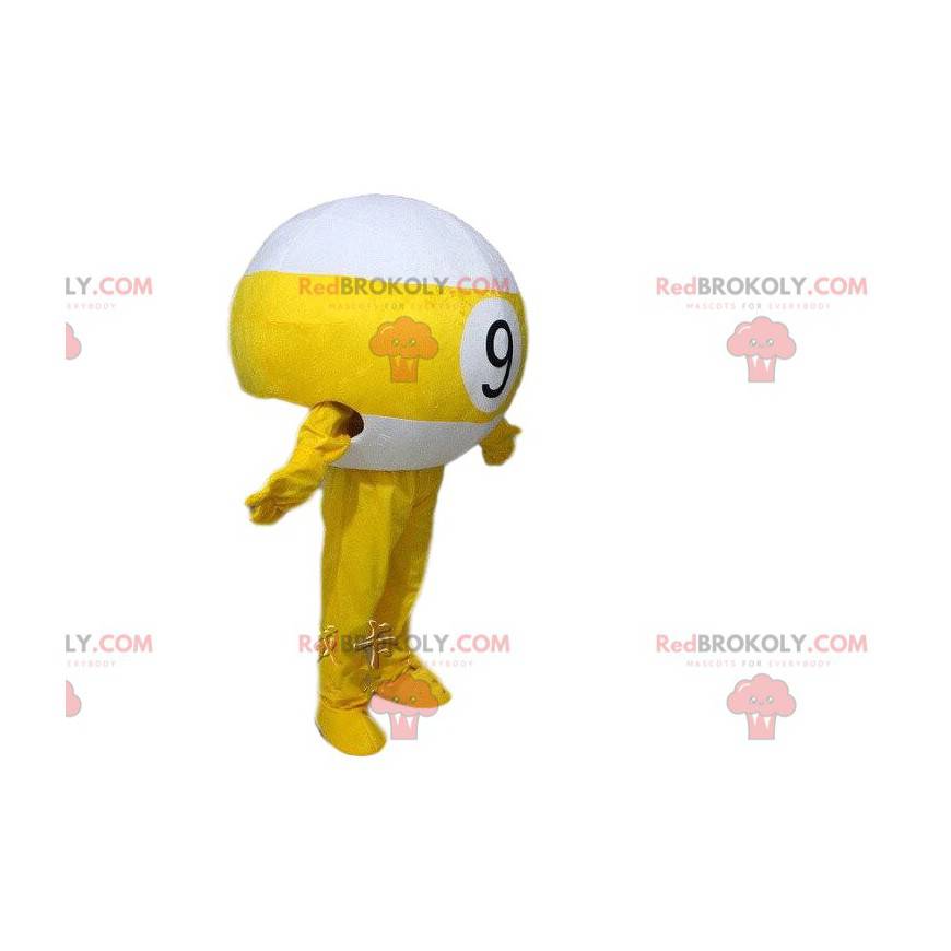 Mascota de bola de billar amarilla y blanca, disfraz 9 -