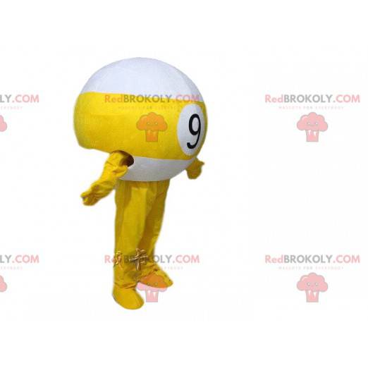 Mascote da bola de bilhar amarela e branca, traje 9 -