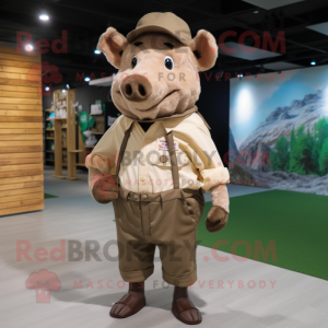 Beige Wild Boar mascot costume character dressed with a Poplin Shirt and Caps