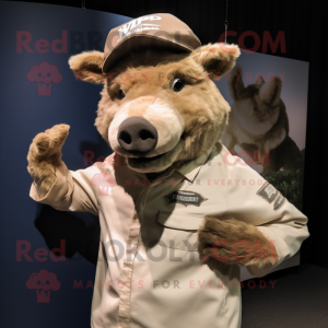 Beige Wild Boar mascot costume character dressed with a Poplin Shirt and Caps