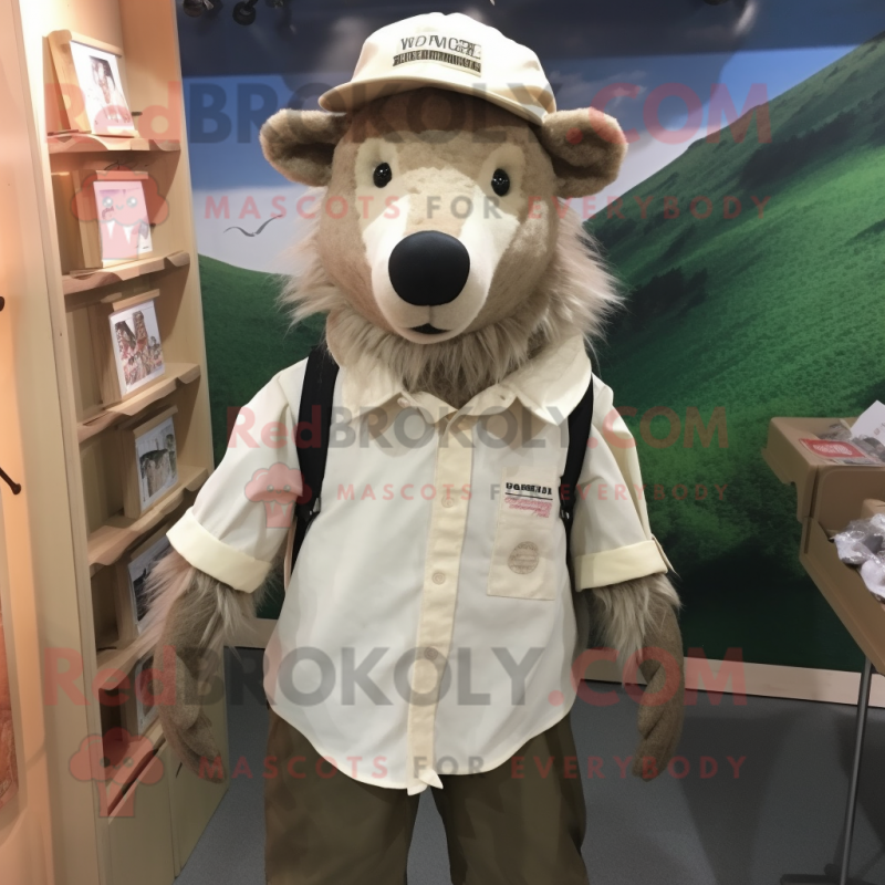 Beige Wild Boar mascot costume character dressed with a Poplin Shirt and Caps