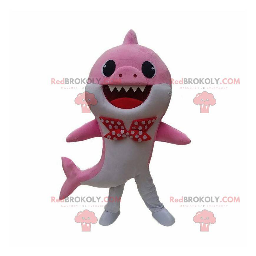 Pink and white shark costume with a bow tie - Redbrokoly.com