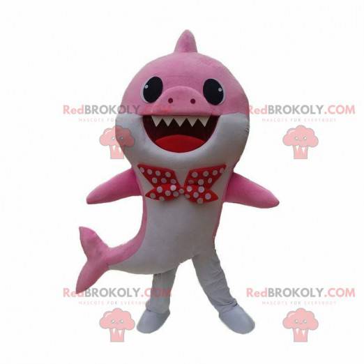 Pink and white shark costume with a bow tie - Redbrokoly.com
