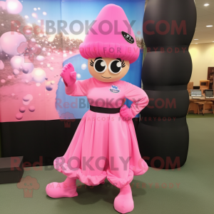 Pink Commando mascot costume character dressed with a Evening Gown and Anklets