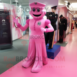 Pink Commando mascot costume character dressed with a Evening Gown and Anklets