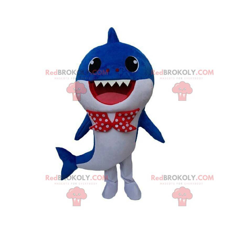 Blue and white shark costume with a bow tie - Redbrokoly.com
