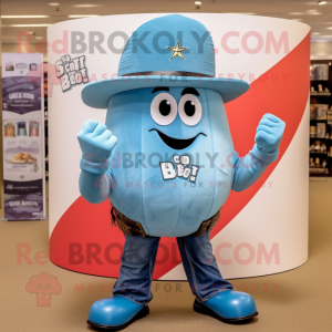 Sky Blue Grenade mascot costume character dressed with a Boyfriend Jeans and Cufflinks