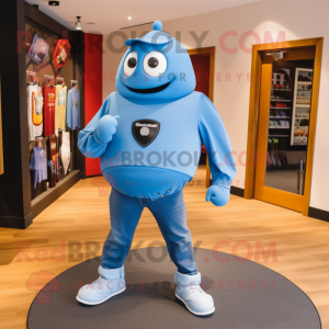 Sky Blue Granate maskot kostume karakter klædt med en Boyfriend Jeans og manchetknapper