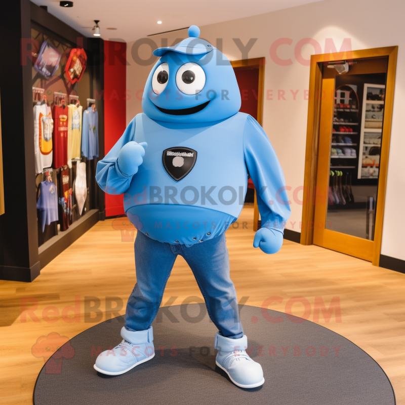 Sky Blue Grenade mascot costume character dressed with a Boyfriend Jeans and Cufflinks