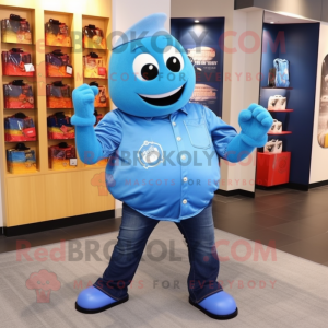 Personaje de traje de mascota Sky Blue Grenade vestido con Boyfriend Jeans y gemelos