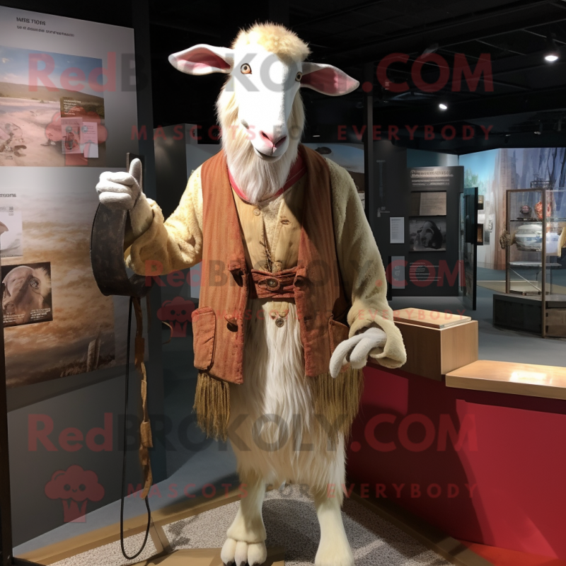 Beige Boer Goat mascot costume character dressed with a Cardigan and Foot pads Beige Boer Goat mascot costume character dressed with a Cardigan and Foot pads