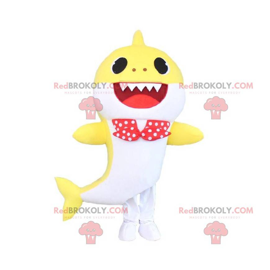 Fato de tubarão amarelo e branco com gravata borboleta - Fato de tubarão amarelo e branco com gravata borboleta -