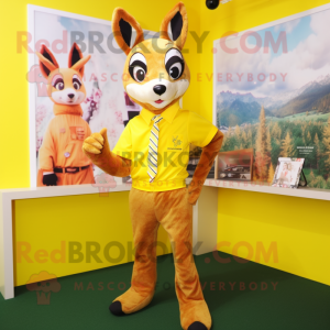 Yellow Roe Deer mascot costume character dressed with a Bermuda Shorts and Cufflinks